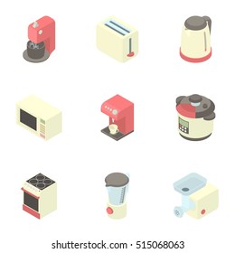 Kitchen gadgets icons set. Cartoon illustration of 9 kitchen gadgets vector icons for web