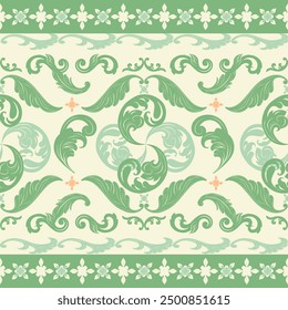 The Kitchen Garden Illustration of Home Grown Vegetable and Wealth Sign with Green. Seamless Pattern Vector