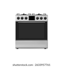 Kitchen gas stove. The household equipment. Realistic 3d Vector illustration. Front view. Isolated on white background