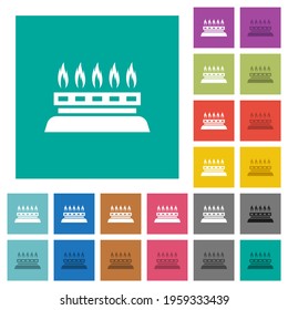 Kitchen gas stove multi colored flat icons on plain square backgrounds. Included white and darker icon variations for hover or active effects.
