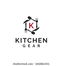 Kitchen gear logo design with hexagon shapes made from fork, spoon and knife