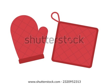 Kitchen glove and grip sticker concept. Equipment for kitchen and cooking, flour products. Template, layout and mock up. Cartoon flat vector illustration isolated on white background
