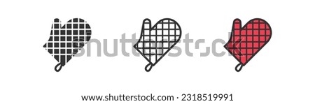 Kitchen glove icon on light background. Bakery symbol. Oven, potholder, cooking, mitt, retro. Outline, flat and colored style. Flat design. Vector illustration.