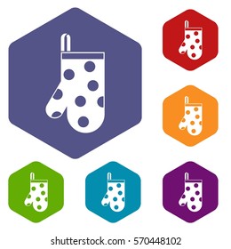 Kitchen glove icons set rhombus in different colors isolated on white background