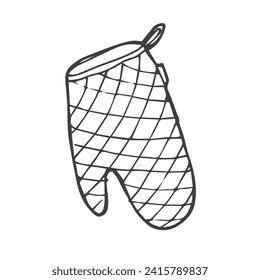 Icono de la línea de guantes de cocina. Guante de horno de garganta.
