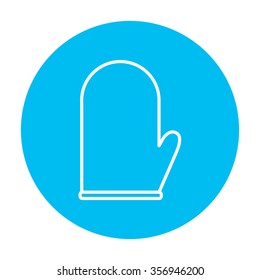 Kitchen glove line icon for web, mobile and infographics. Vector white icon on the light blue circle isolated on white background.