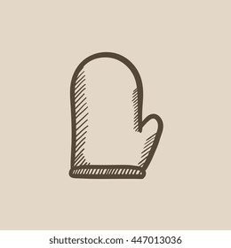 Icono de esbozo del vector de guante de cocina aislado en el fondo. Icono del guante de la cocina dibujado a mano. Icono de boceto de guantes de cocina para infografía, sitio web o aplicación.