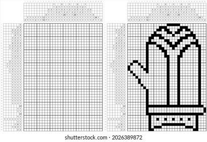 Kitchen Gloves Icon Nonogram Pixel Art, Oven Glove, Oven Mitt, Insulated Heat Protective Glove, Hot Pot Holder, Logic Puzzle Game Griddlers, Pic-A-Pix, Picture Paint By Numbers, Picross, Vector