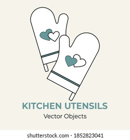 Kitchen gloves vector illustration. Kitchen protective glove potholder mittens vector line illustration. Isolated logo icon cafe menu banner flayer. Oven glove logo white silhouette isolate background