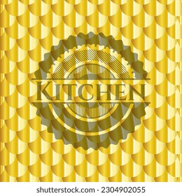 Insignia de oro de cocina. Patrón de escalas. Ilustración vectorial. Detallado. 