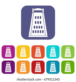 Kitchen grater icons set vector illustration in flat style In colors red, blue, green and other