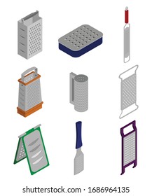 Kitchen grater isolated isometric set icon. Vector isometric set icon hand grate. Vector illustration kitchen grater on white background.