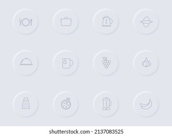 kitchen gray vector icons on round rubber buttons. kitchen icon set for web, mobile apps, ui design and promo business polygraphy