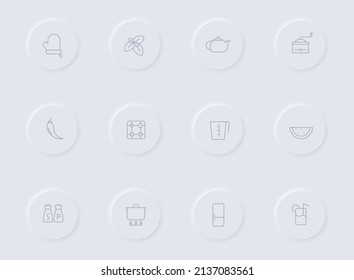 kitchen gray vector icons on round rubber buttons. kitchen icon set for web, mobile apps, ui design and promo business polygraphy