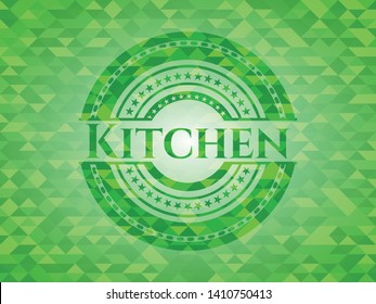 Kitchen green emblem with mosaic background. Vector Illustration. Detailed.