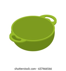 Kitchen green empty bowl for food is isolated isometry. Cooking utensils