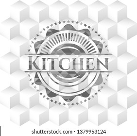 Kitchen grey emblem with geometric cube white background