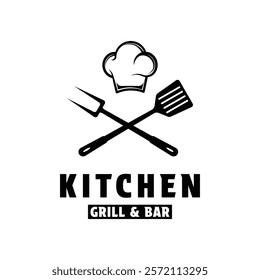 Kitchen Grill Logo Design Concept With Spatula and Fork Vintage