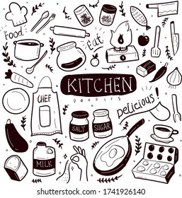 kitchen hand drawn doodle collection set