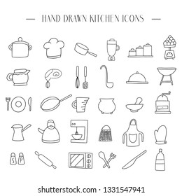Kitchen Hand Drawn Doodles. Sketchy hand drawn food icon, symbols and objects.