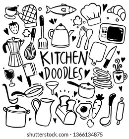 Kitchen hand drawn doodles vector