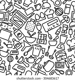 Kitchen Hand Drawn Seamless Iconic Pattern 