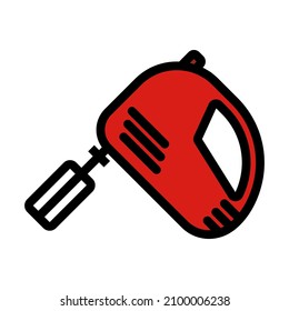 Kitchen Hand Mixer Icon. Editable Bold Outline With Color Fill Design. Vector Illustration.
