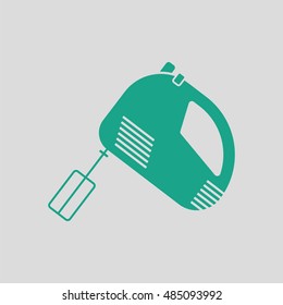 Kitchen hand mixer icon. Gray background with green. Vector illustration.