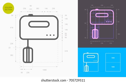kitchen hand mixer line icon (golden section)