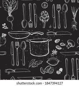 Kitchen hand-drawn pattern. Vector illustration. Manual graphics. Suitable for decorating various surfaces.