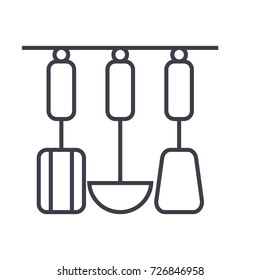 kitchen hanging utensils  vector line icon, sign, illustration on background, editable strokes