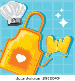 sombrero de cocina y delantal con guantes