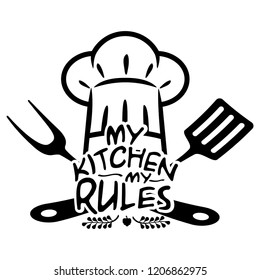 Kitchen Hat, Spatula, Fork and Quote Logo Illustrations