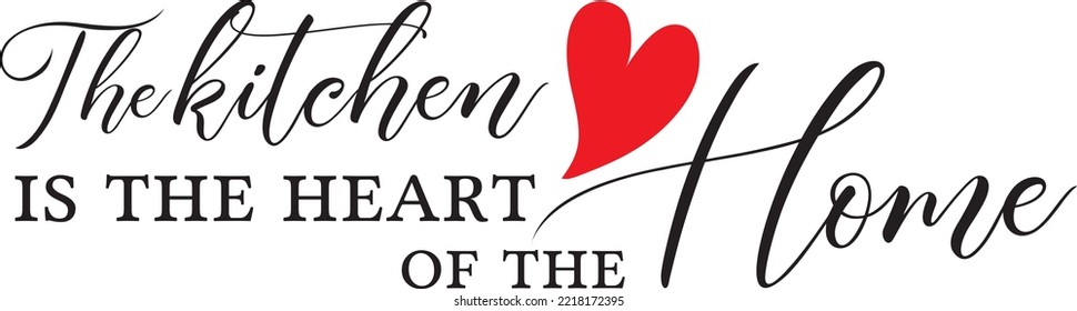 The Kitchen is the heart of the home, Wall Decals Vector, Wording Design, Lettering Design, Home Decor, love my kitchen, Art Decor, Wall Design illustration isolated on white background