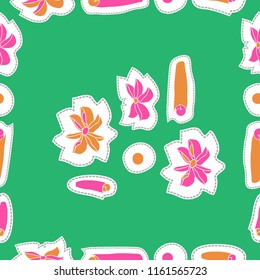 Kitchen herbs, doodles,dashed lines, labels  seamless pattern. Hand drawn.