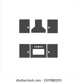 Kitchen. Hob, extractor fan, wall cabinets. Simple vector icon. Consumer goods. Home appliances. Commodities.