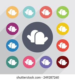 kitchen holders circle, flat icons set. Round colorful buttons 