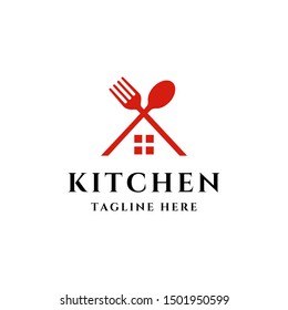 kitchen home cook with fork and spoon logo icon vector template