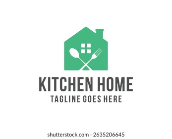 kitchen home design, house, fork and spoon logo, vector, isolated on transparent background