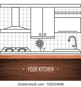 Kitchen home interior . Vector background .