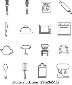 Juego de iconos de cocina y vectores domésticos