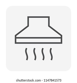 kitchen hood or cooker hood vector icon. Also called extractor, exhaust or range hood. Stainless steel with fan, filter and chimney for air ventilation on stove in kitchen and restaurant. 64x64 pixel.