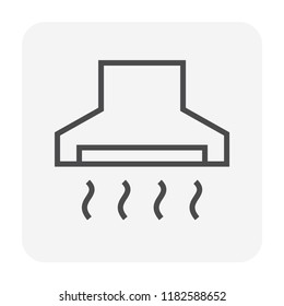 kitchen hood or cooker hood vector icon. Also called extractor, exhaust or range hood. Stainless steel with fan, filter and chimney for air ventilation on stove in kitchen and restaurant. 64x64 pixel.