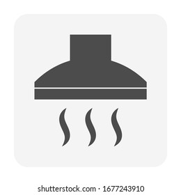 kitchen hood or cooker hood vector icon. Also called extractor, exhaust or range hood. Metal or stainless steel with fan, filter and chimney for air ventilation on stove in home kitchen and restaurant