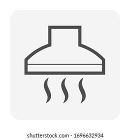 kitchen hood or cooker hood vector icon. Also called extractor, exhaust or range hood. Metal or stainless steel with fan, filter and chimney for air ventilation on stove in home kitchen and restaurant