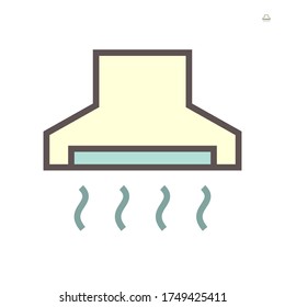 kitchen hood or cooker hood vector icon. Also called extractor, exhaust or range hood. Stainless steel with fan, filter and chimney for air ventilation on stove in kitchen and restaurant. 64x64 pixel.