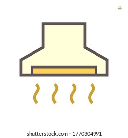 kitchen hood or cooker hood vector icon. Also called extractor, exhaust or range hood. Stainless steel with fan, filter and chimney for air ventilation on stove in kitchen and restaurant. 64x64 pixel.