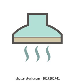 kitchen hood or cooker hood vector icon. Also called extractor, exhaust or range hood. Metal or stainless steel with fan, filter and chimney for air ventilation on stove in home kitchen and restaurant