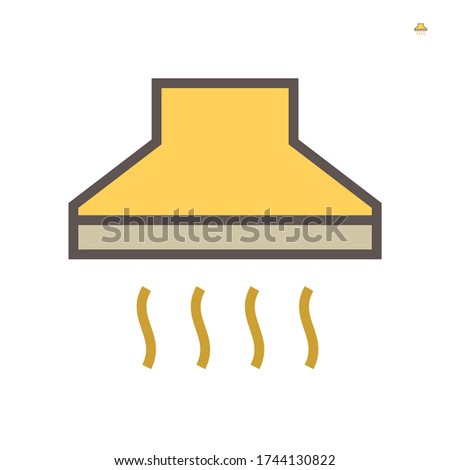 kitchen hood or cooker hood vector icon. Also called extractor, exhaust or range hood. Stainless steel with fan, filter and chimney for air ventilation on stove in kitchen and restaurant. 64x64 pixel.