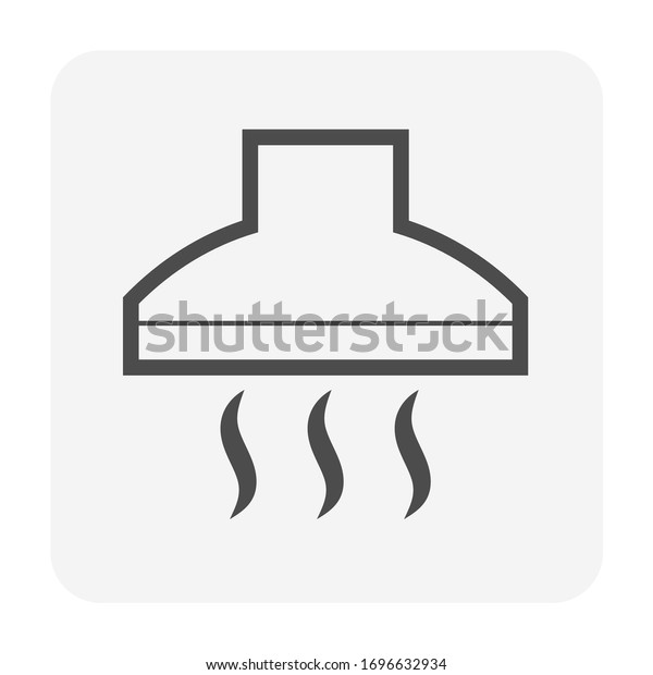 kitchen hood or cooker hood vector icon. Also
called extractor, exhaust or range hood. Metal or stainless steel
with fan, filter and chimney for air ventilation on stove in home
kitchen and restaurant
